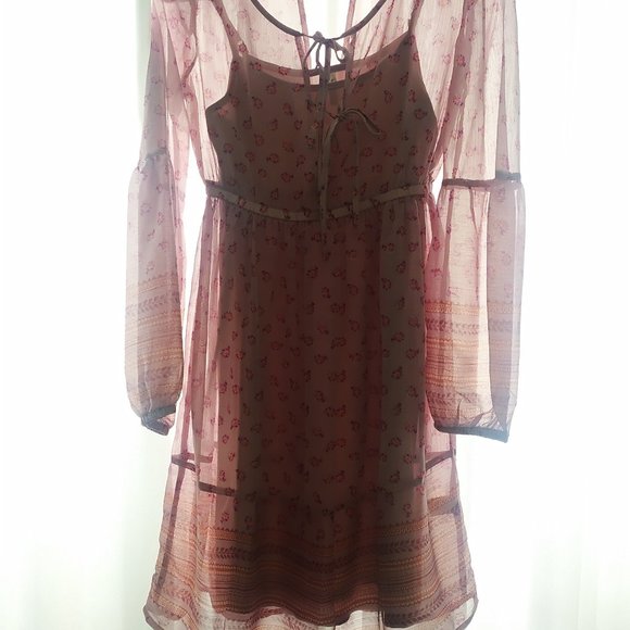 Mudd Purple Floral Tie Lined Chiffon Mini Dress - Picture 6 of 7